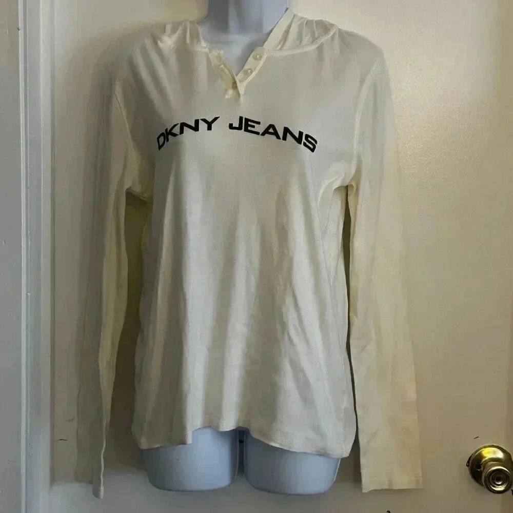 DKNY Jeans white hoodie women's size medium long sleeve